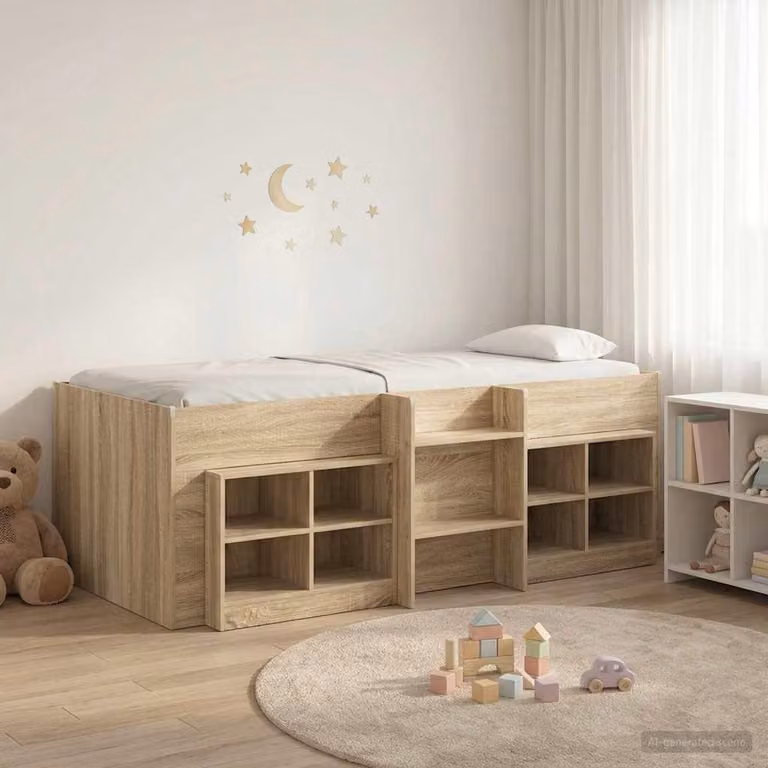 Maison Exclusive - Struttura letto a soppalco con armadio, realizzata in legno impiallacciato effetto noce Sonoma