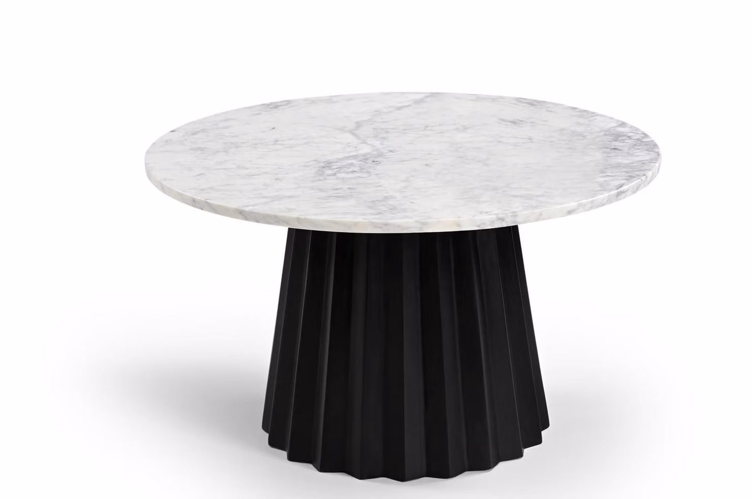 Marmoholz - Tavolino rotondo in marmo Torino Ø70 cm x H40 cm - elegante tavolino in marmo bianco con base in legno nero, stile moderno