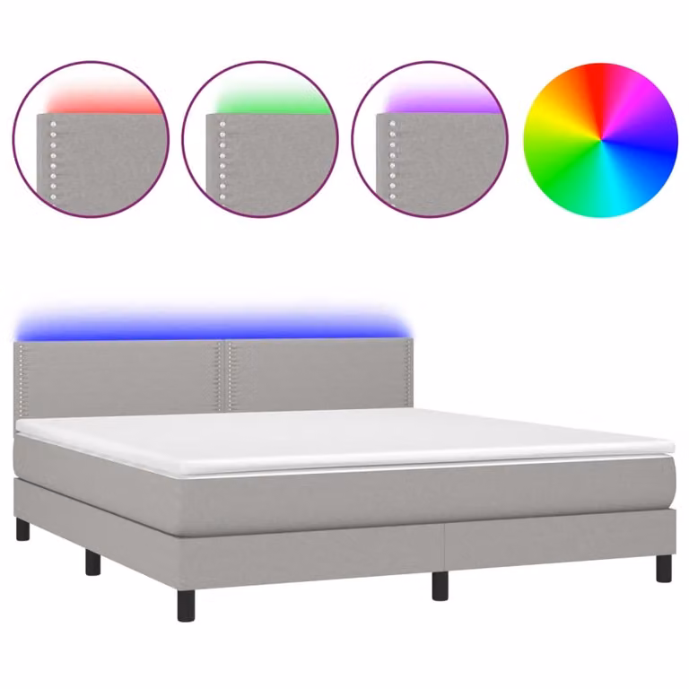 Letto a Molle Materasso e LED Grigio Chiaro 180x200 cm Tessuto
