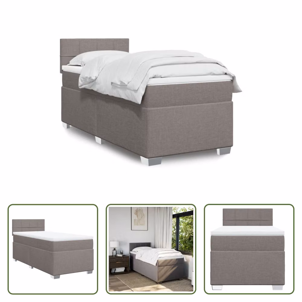 The Living Store Letto a molle con materasso Taupe 80x200 cm in tessuto