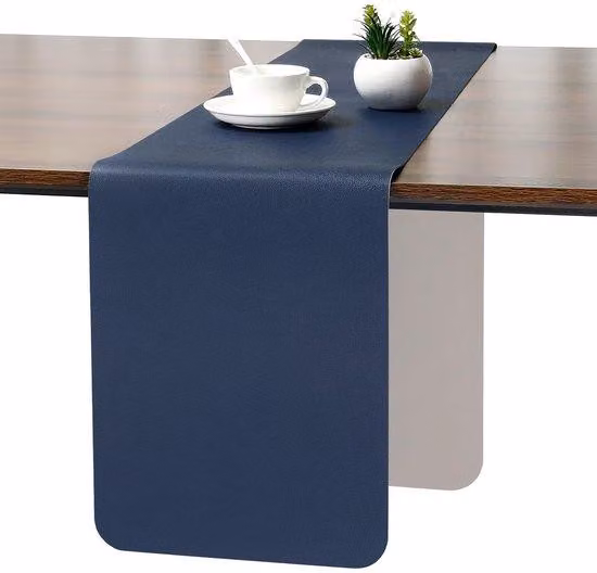 Moderno tavolo da esterno per salottino, utilizzabile su entrambi i lati, resistente alle intemperie, antiscivolo, in pelle, 40 x 240 cm, grigio chiaro-blu