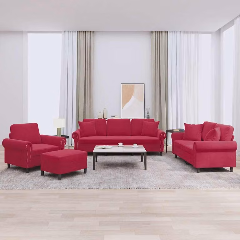 vidaXL Set di divani 4 pezzi con cuscini in velluto rosso vino