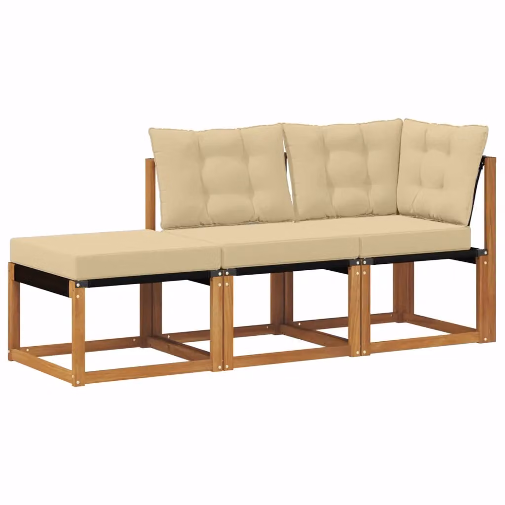 Set di divano modulare da esterno vidaXL a forma di L con pouf, colore beige, in legno di acacia trattato e tessuto textilene – 2