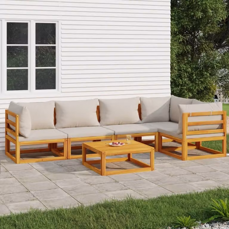 Maison Exclusive - Set da giardino da 6 pezzi con cuscini grigio chiaro, in legno massello