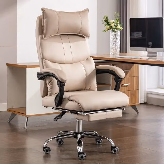Sedia da ufficio ergonomica Minimal beige in tessuto con design moderno, altezza regolabile e supporto lombare – 1