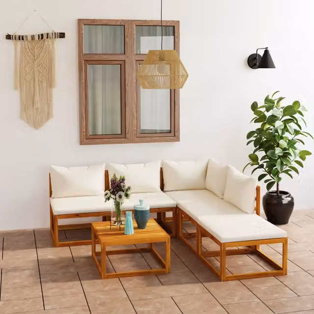 Set Divani da Giardino 6 pz con Cuscini Crema Massello Acacia 3057654