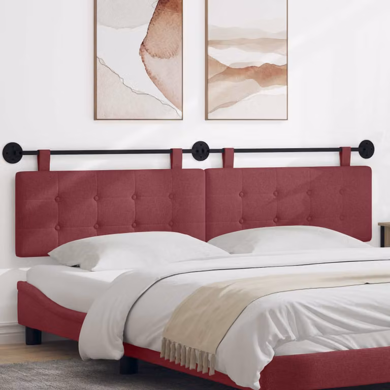 Testiera per letto sospesa vidaXL in tessuto rosso con design geometrico moderno