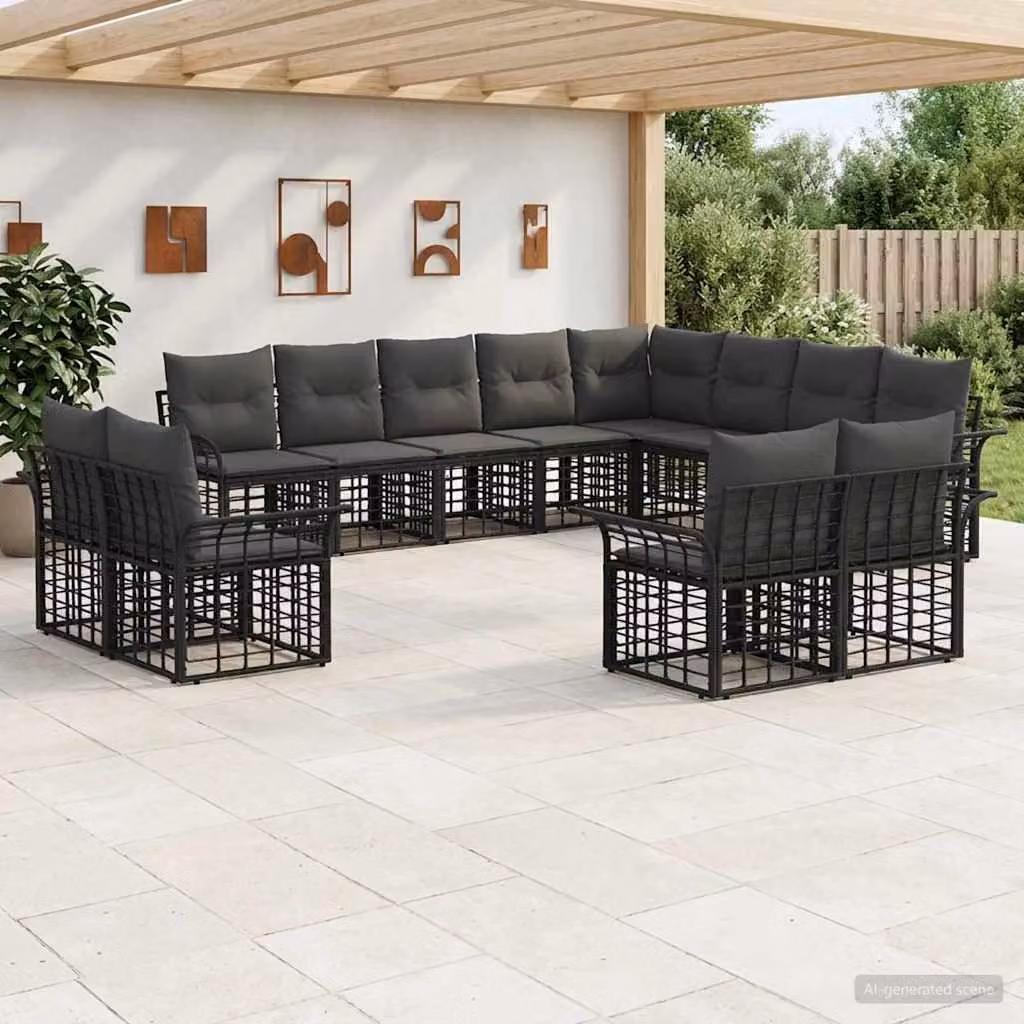 Maison Exclusive - Set da esterno per divano, 12 pezzi, colore nero e grigio scuro, in poliestere