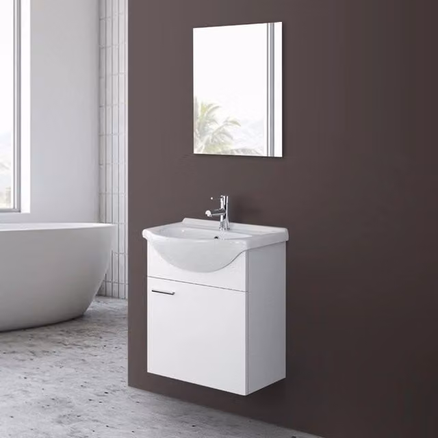 Mobile bagno sospeso Desya bianco lucido con lavabo e specchio