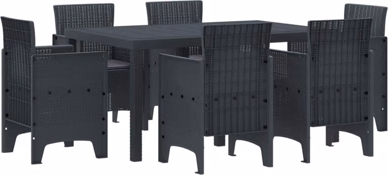 Set da Pranzo per Giardino 7 pcs Antracite Rattan Polt