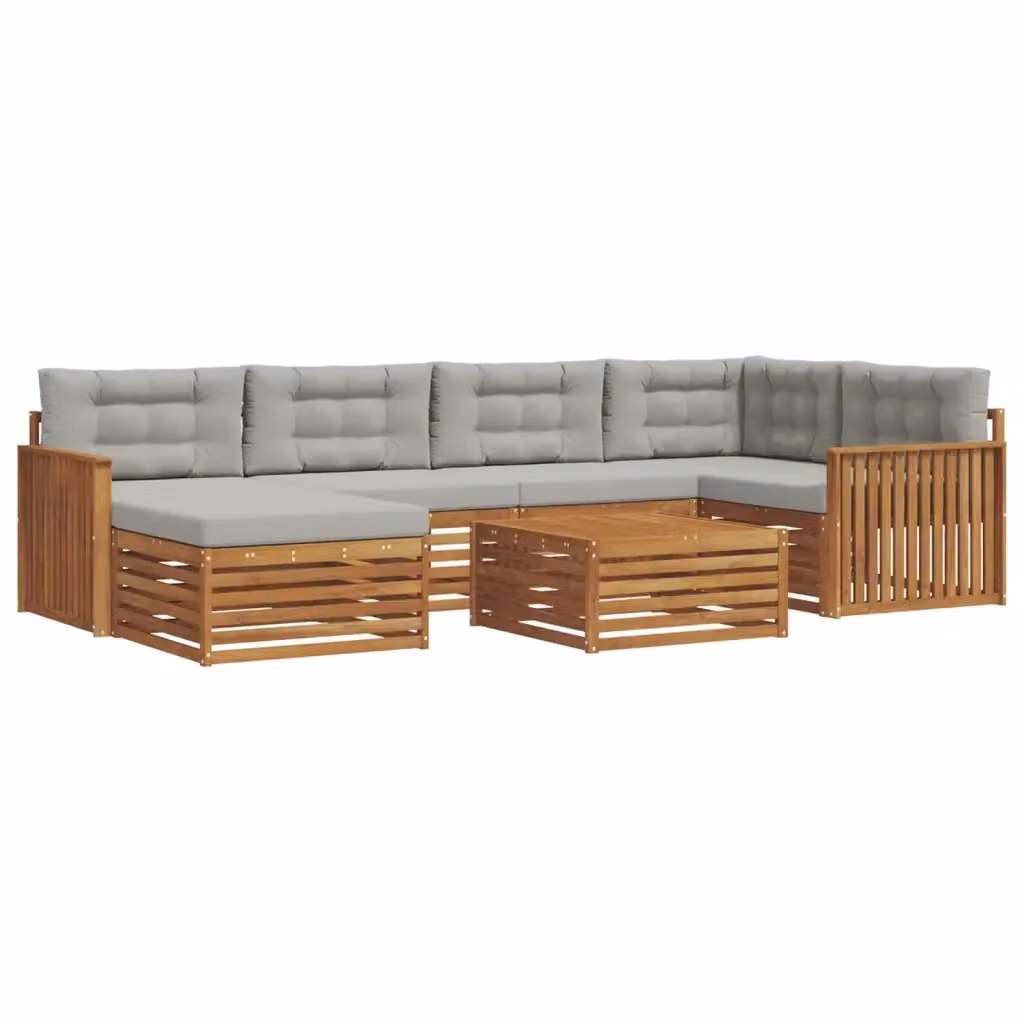Set di divani da esterno vidaXL 7 pezzi in legno di acacia con cuscini grigi e tavolino da giardino moderno – 2