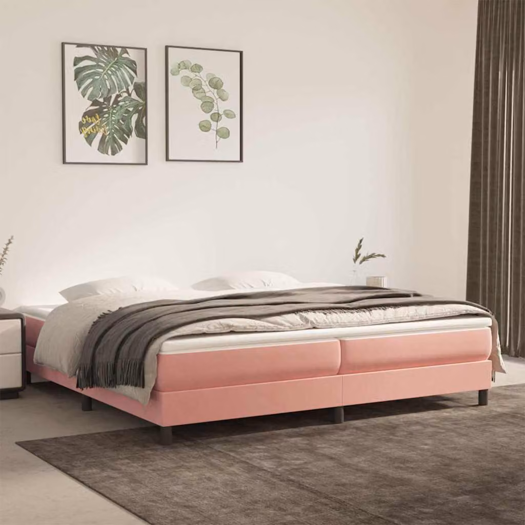 vidaXL Giroletto a Molle con Materasso Ibrido in Velluto Rosa e Bianco L/P/H: 200 x 200 x 25 cm