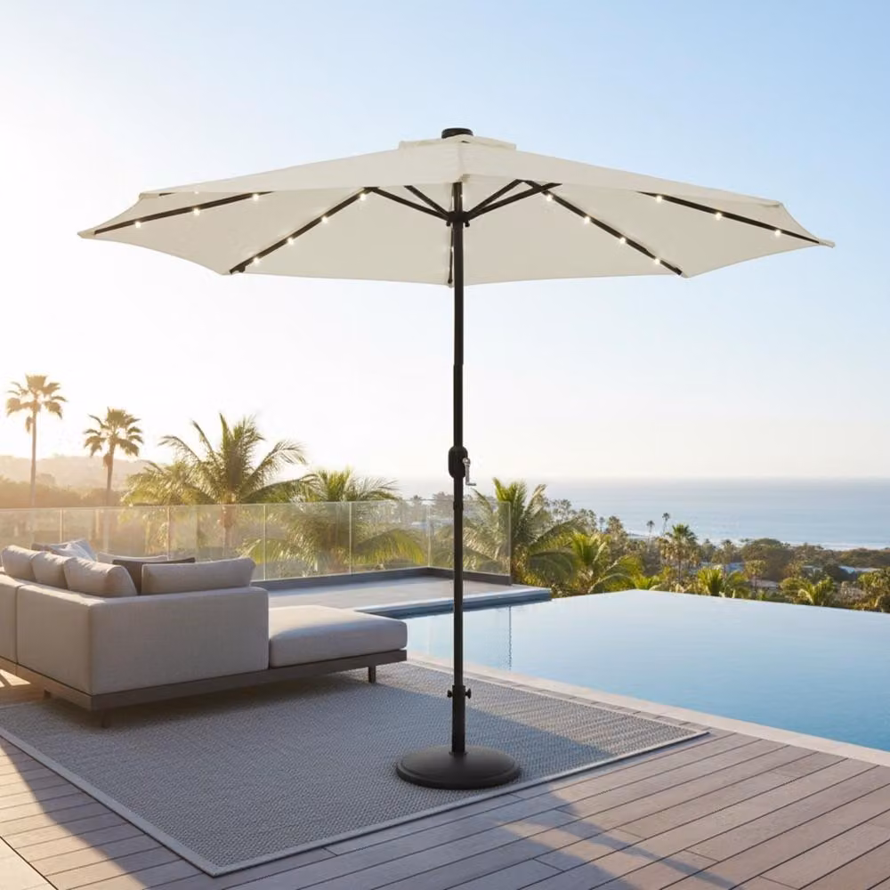 Ombrellone Mucola Ø3m incl. LED Ombrellone da giardino girevole a 360° Ombrellone a sbalzo Ombrellone da spiaggia - Beige con LED