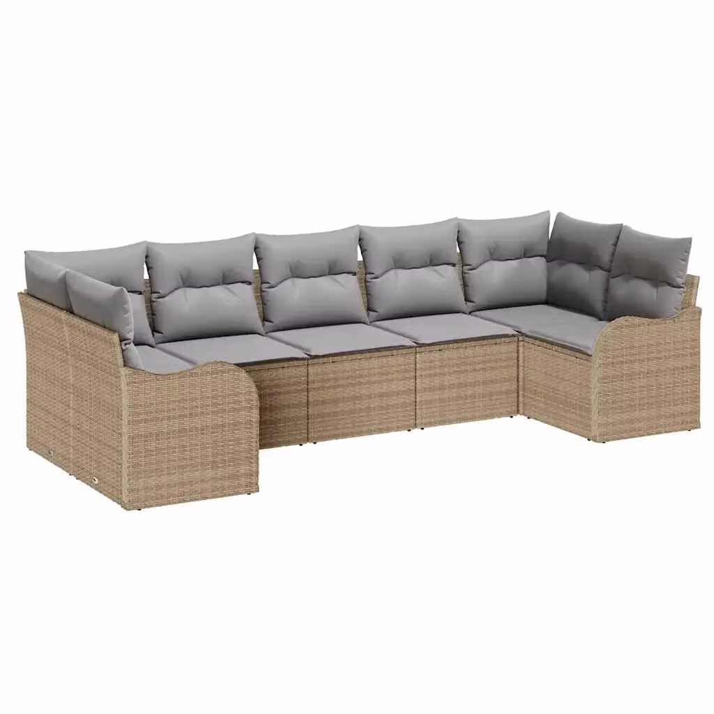 vidaXL Set Divano da Giardino 7 pz a L in Poly Rattan beige e grigio con Cuscini – 2