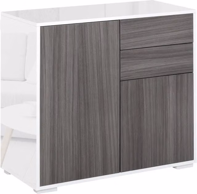 Cassettiera Minimal con Ante Grigio Chiaro e Bianco L: 79 cm, P: 36 cm, H: 74 cm