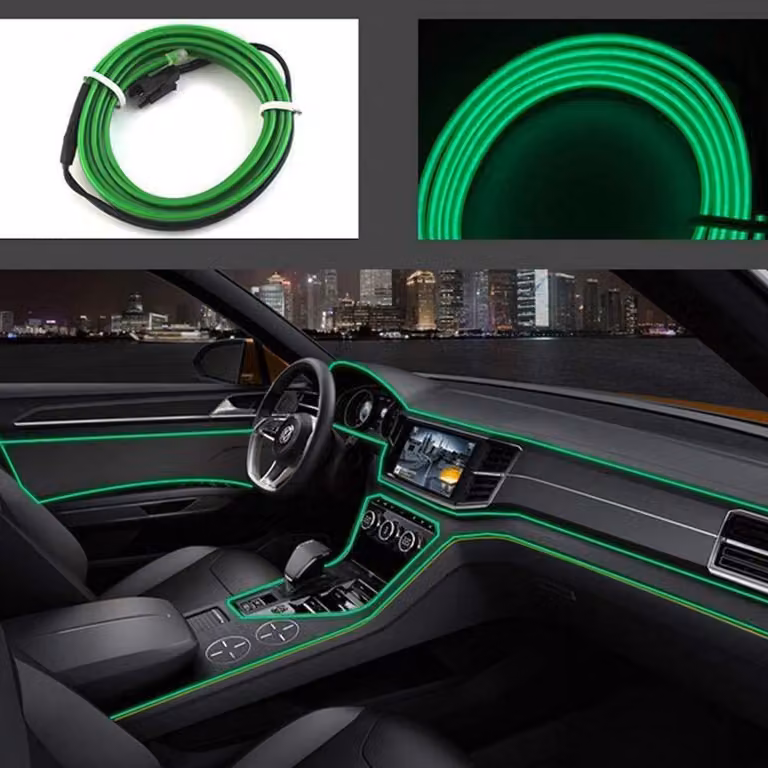 Tubo al neon EL, filo da 5 metri, verde, per illuminazione interna auto, flessibile, impermeabile