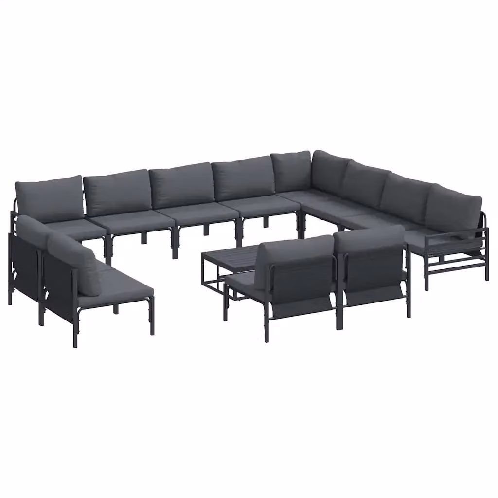 Set Divano da Giardino Moderno vidaXL a Forma a L con Tavolino e Cuscini, Colore Antracite e Nero, Struttura in Acciaio Verniciato a Polvere – 2