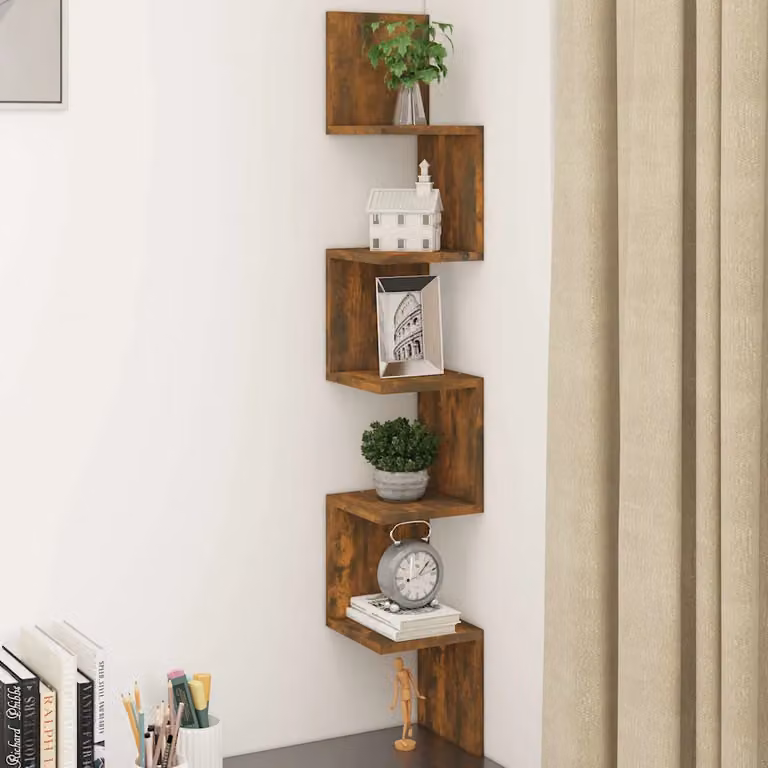 Mensola da angolo a muro vidaXL in MDF color rovere fumo, L/P/H: 20 x 20 x 127,5 cm