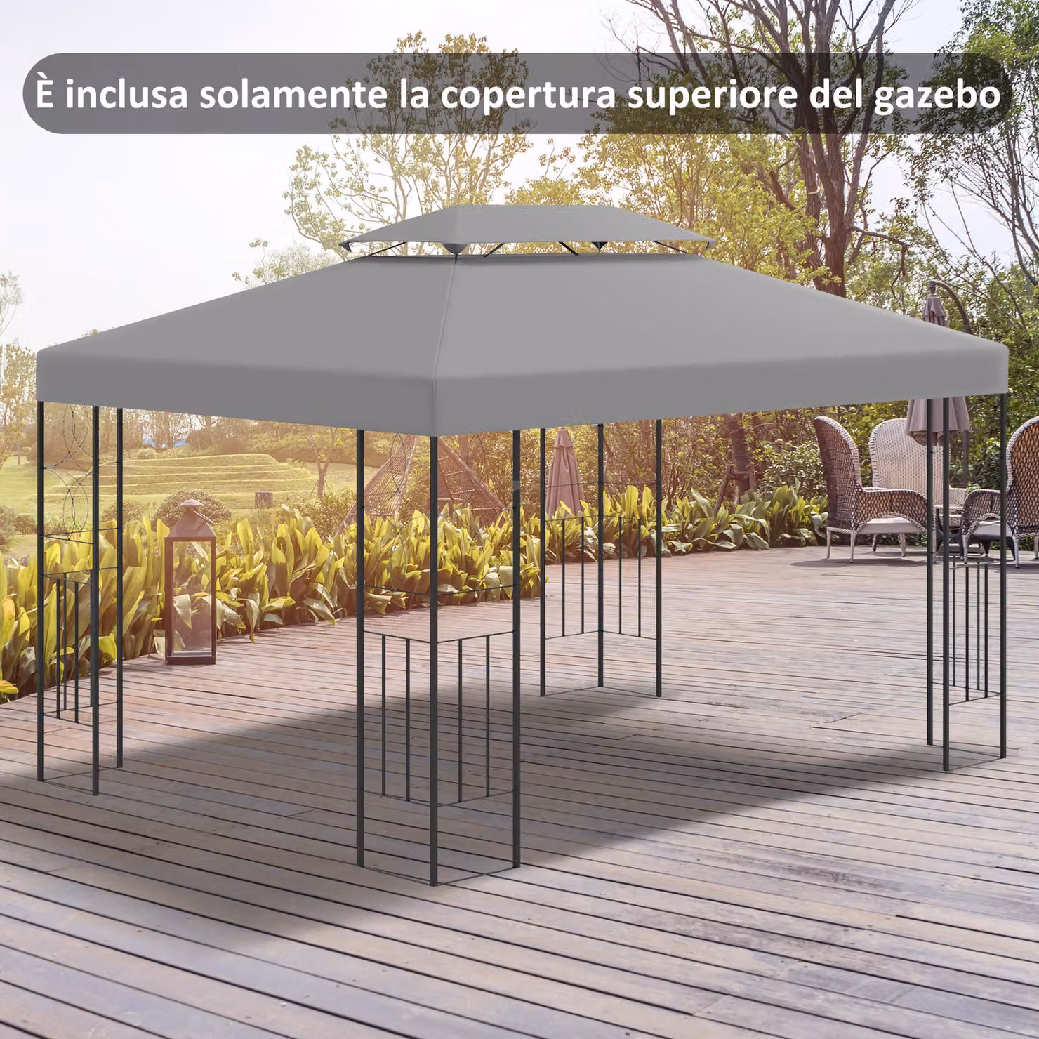 Copertura per Gazebo Outsunny a 2 Livelli in Poliestere con Cinghie e 10 Fori di Drenaggio, Grigio, L 400 cm x P 300 cm – 2