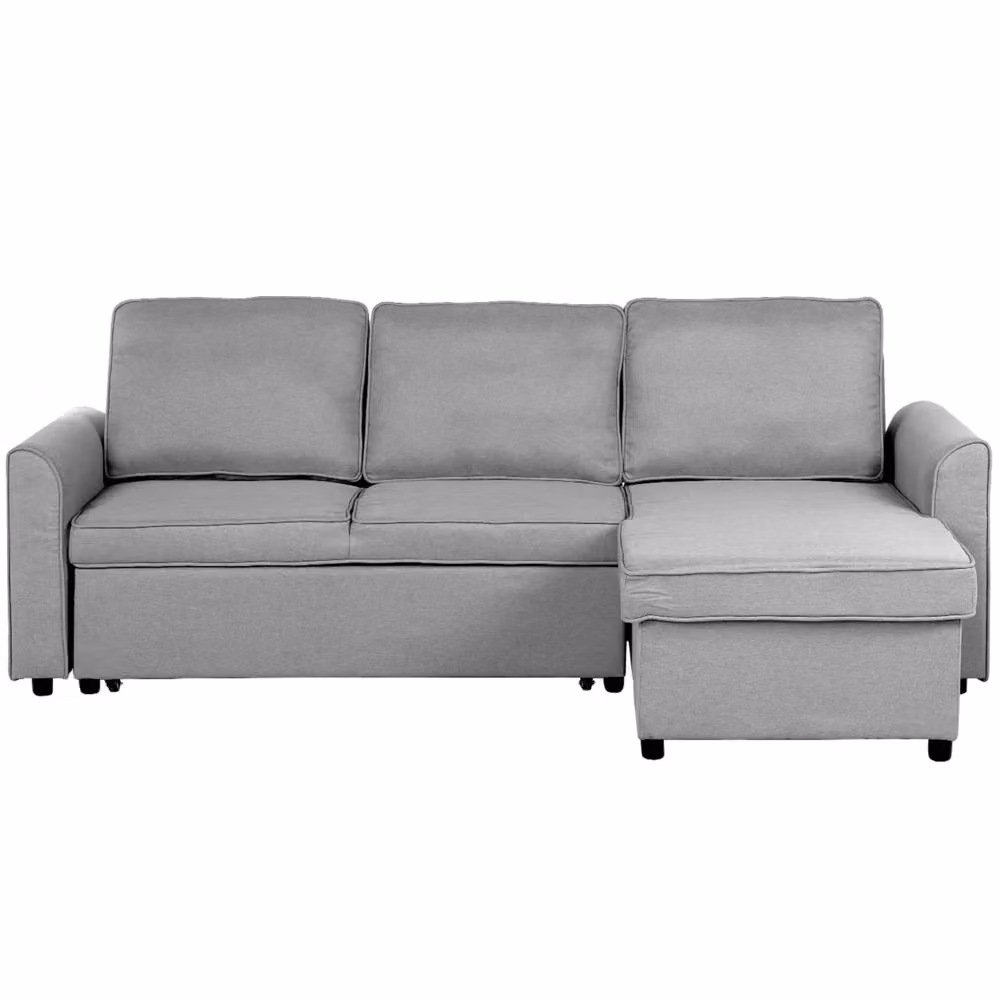 Divano Letto Angolare Beliani in Tessuto Grigio con Letto Contenitore e Orientamento a Sinistra – 2