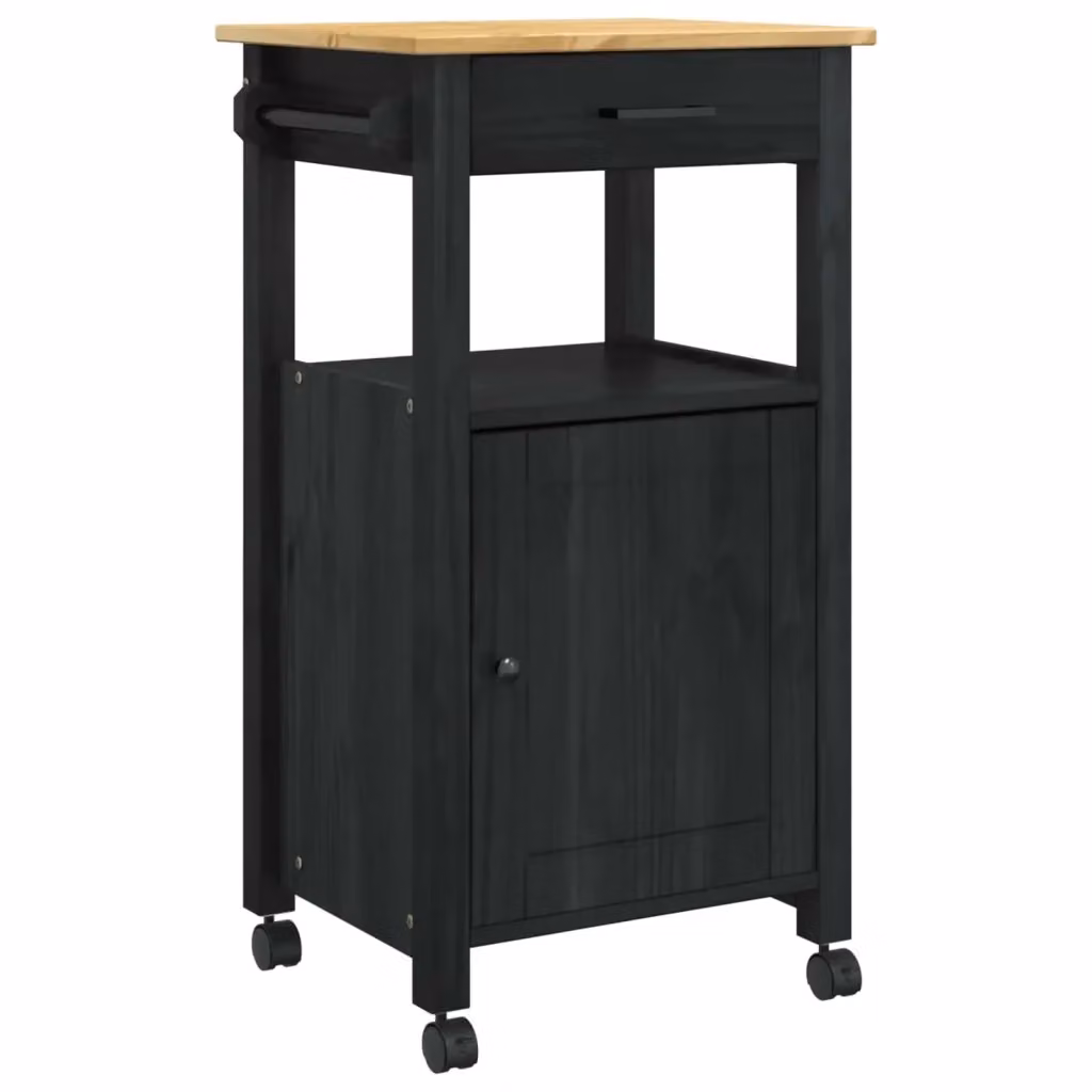 Carrello da cucina moderno vidaXL in legno di pino nero L/P/H: 48 x 40 x 88,5 cm – 2