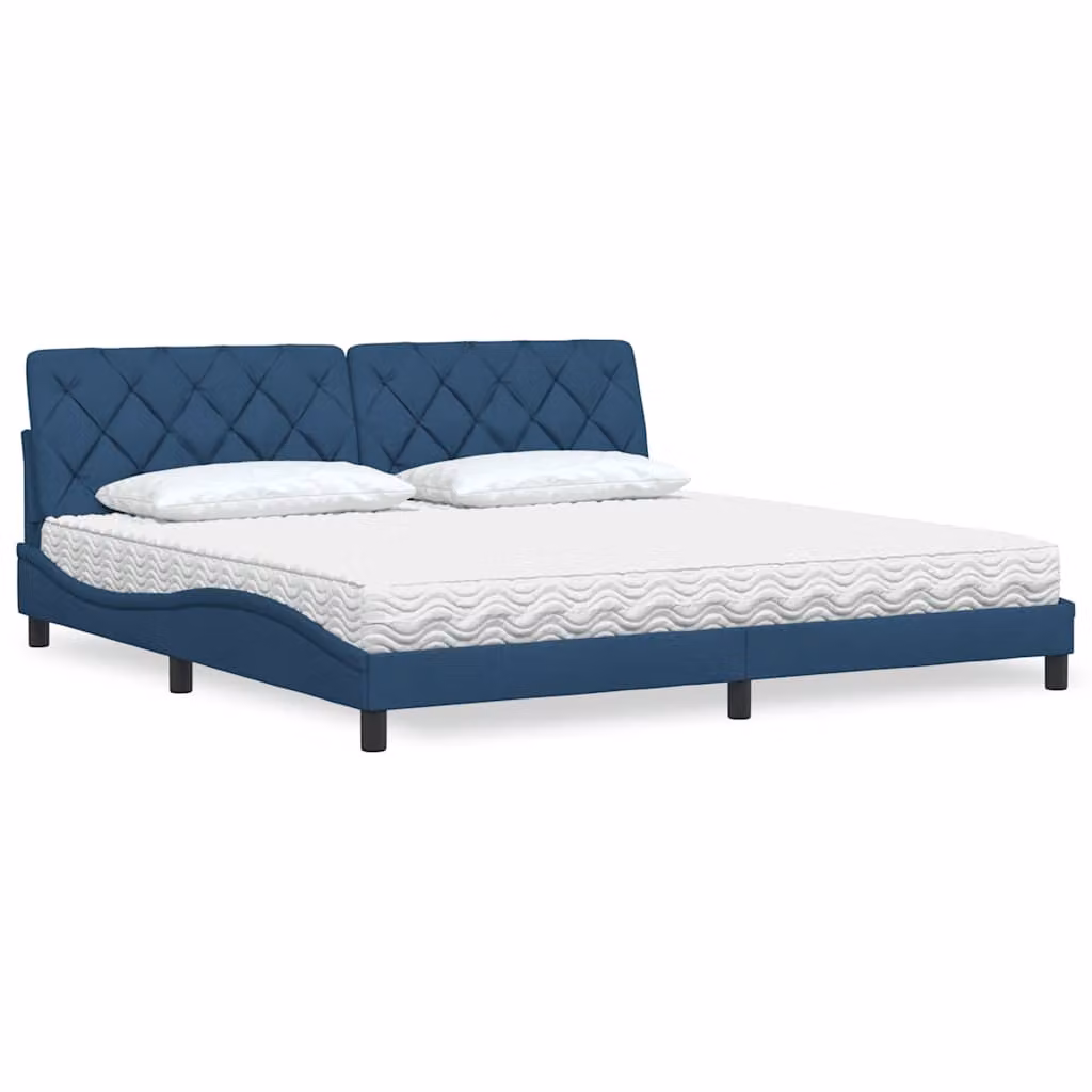 Letto con Materasso vidaXL in Tessuto Blu e Bianco L/P/H: 200 x 200 x 218 cm – 1