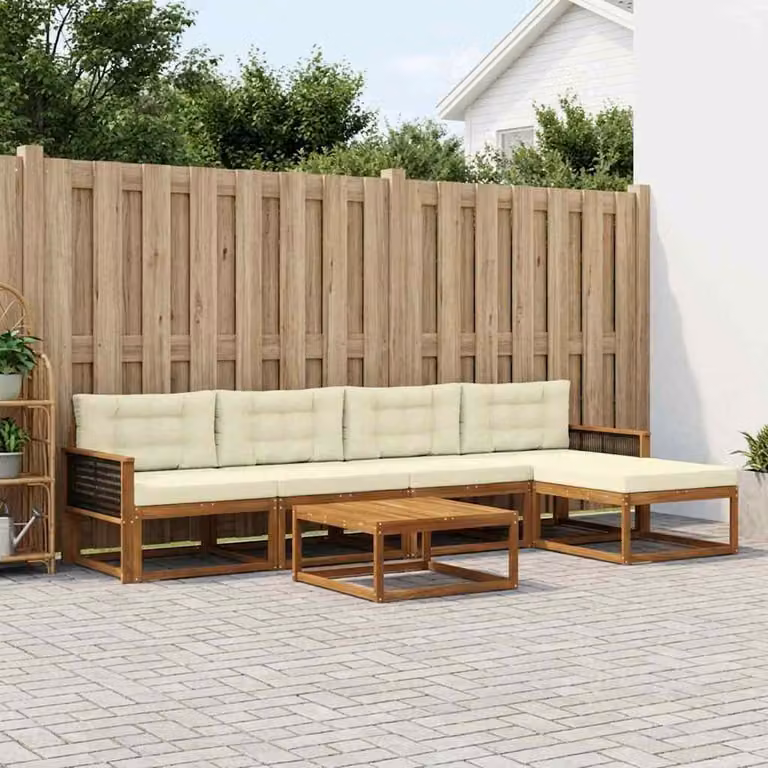 vidaXL Set di divani da esterno 6 pz Naturale e Crema