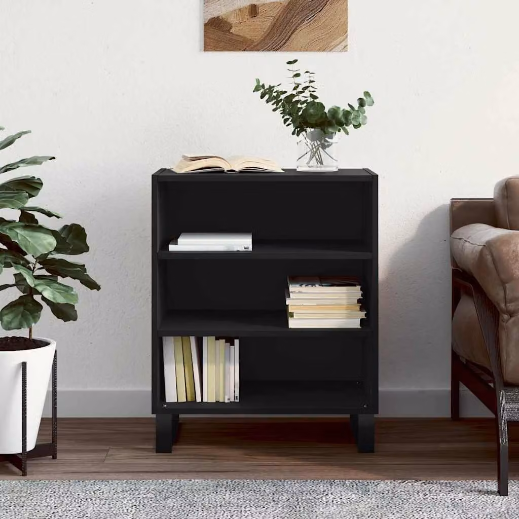 Credenza moderna vidaXL in legno e metallo nera, L: 57 cm, P: 35 cm, H: 70 cm