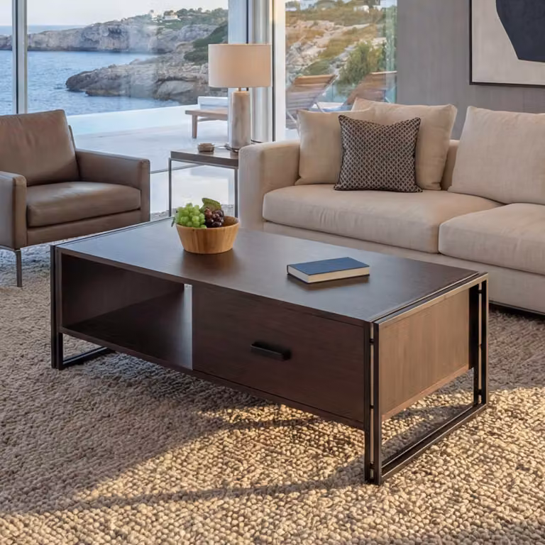Tavolino MCW-A27, tavolino da salotto, 41x120x60 cm Struttura 3D, metallo MDF ~ marrone scuro