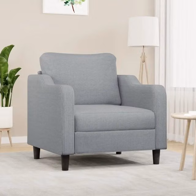 Poltrona relax moderna in tessuto grigio con struttura in metallo e braccioli per soggiorno