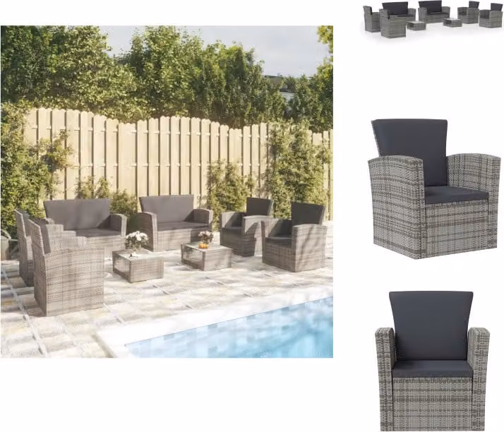 vidaXL set salotto da giardino 8 pezzi con cuscini in poly rattan grigio - Set di mobili da giardino