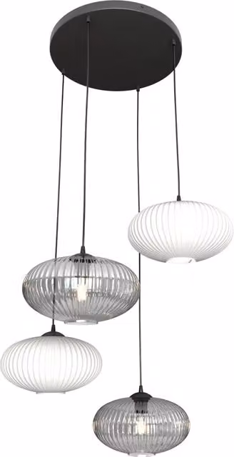 Lampadario 4 Luci Bel Base Tonda Acciaio Nero Paralume Plissè Multicolor