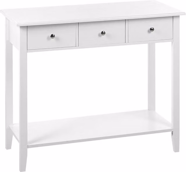 Tavolo Consolle Beliani Bianco in MDF con Gambe in Legno di Pino, Stile Moderno Minimalista, L/P/H: 90 x 50 x 75 cm