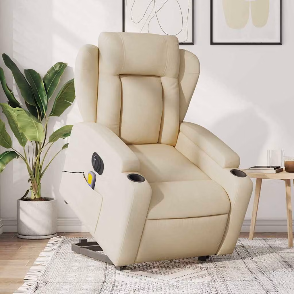 Poltrona Alzapersona Elettrica Massaggiante vidaXL in Tessuto Beige con Braccioli