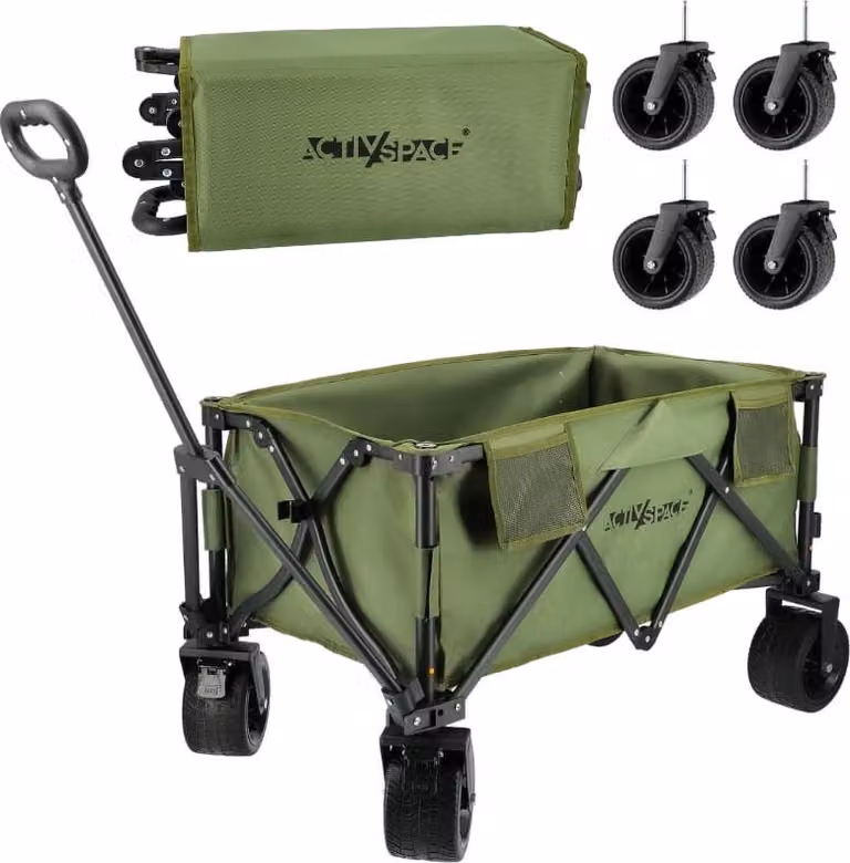 Trolley pieghevole Premium per la spiaggia e il campeggio - verde militare