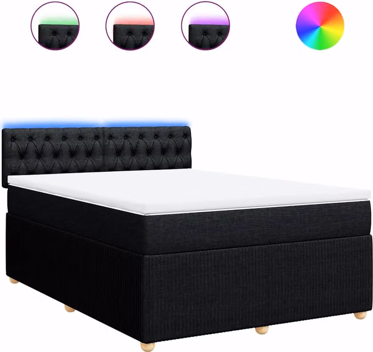 vidaXL Letto a molle con materasso nero 160x200 cm in tessuto