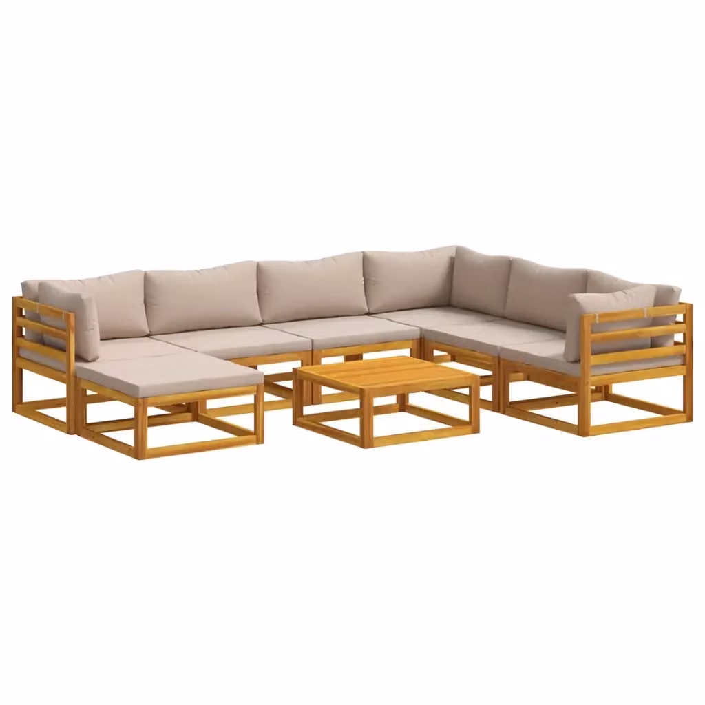 Set di divani da giardino vidaXL in legno di acacia massello con 8 pezzi, colore marrone e beige, composizione a L con tavolino e pouf – 2