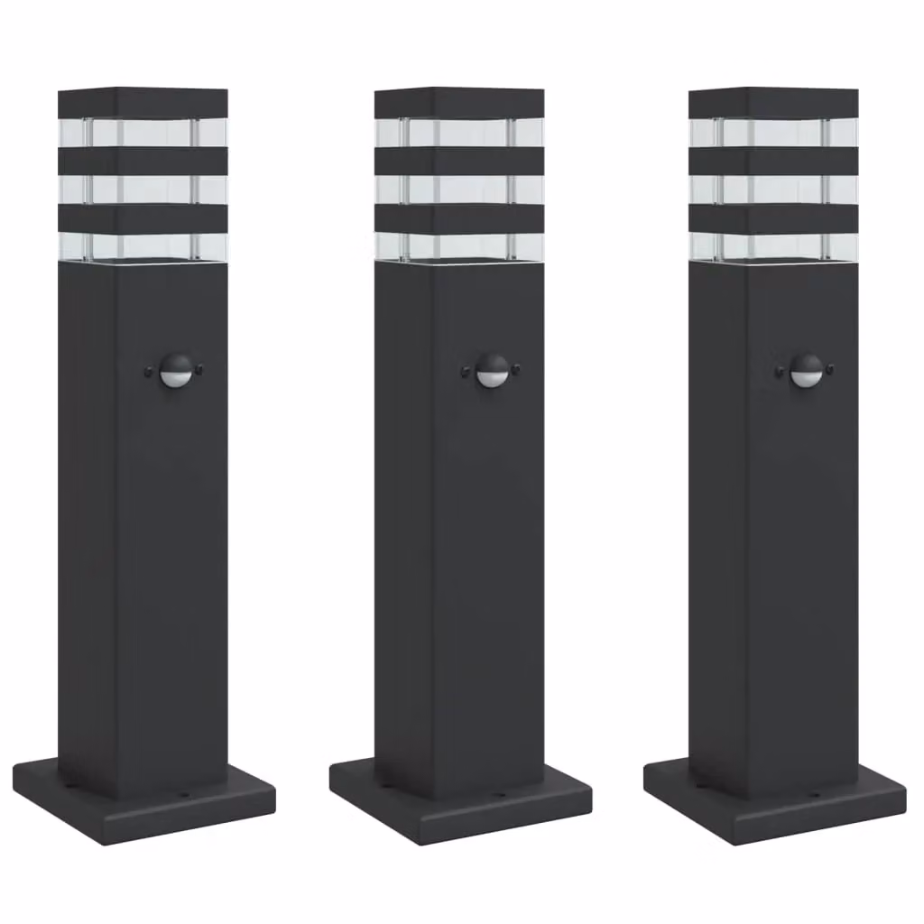 Set di 3 lampade da terra per esterni HELLOSHOP26 in alluminio nero con sensore di movimento, Altezza: 50 cm – 2