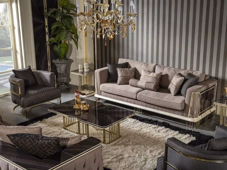 Wohnzimmer Set Braun Sofagarnitur Sessel Beistelltisch Couchtisch 5tlg