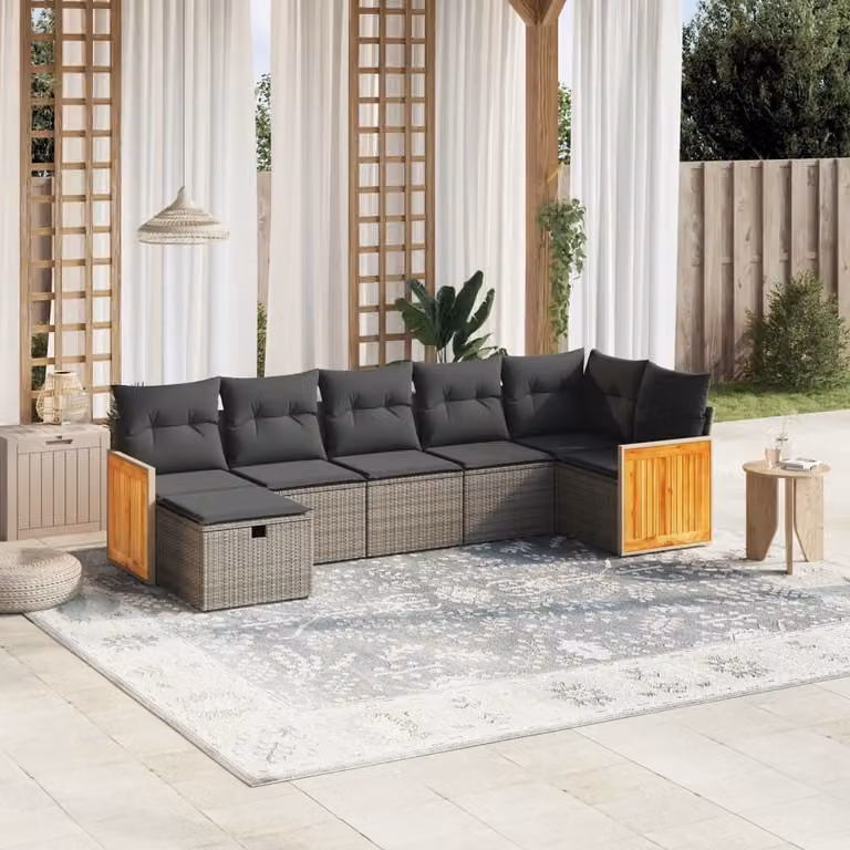 Maison Exclusive - Set da giardino 7 pezzi con cuscini in polyrattan grigio