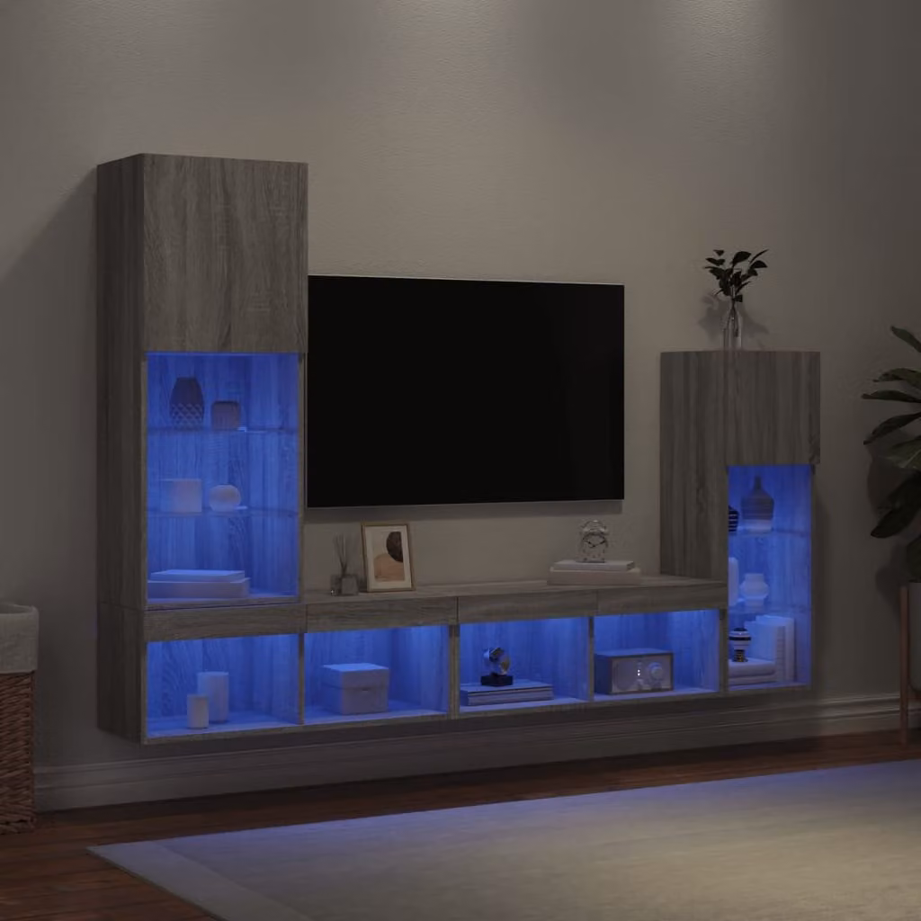 Mobile TV a muro vidaXL con illuminazione LED integrata in legno MDF Grigio Sonoma – 1