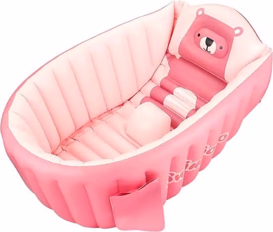 Bagnetto gonfiabile e pieghevole per neonati e bambini da 0 a 36 mesi con superficie antiscivolo in PVC, rosa