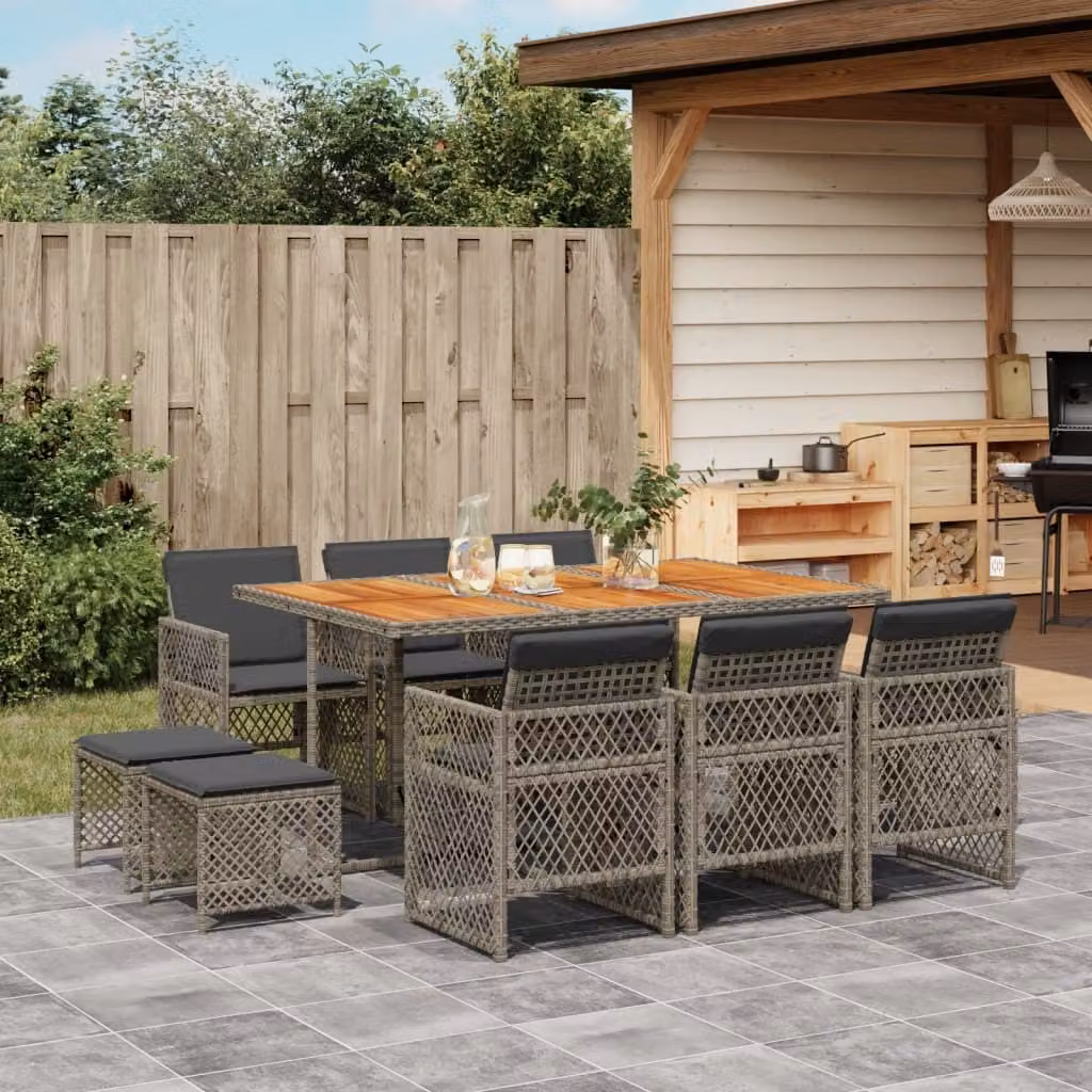 Maison Exclusive - Set da Pranzo da Giardino 11pz con Cuscini in Polyrattan Grigio