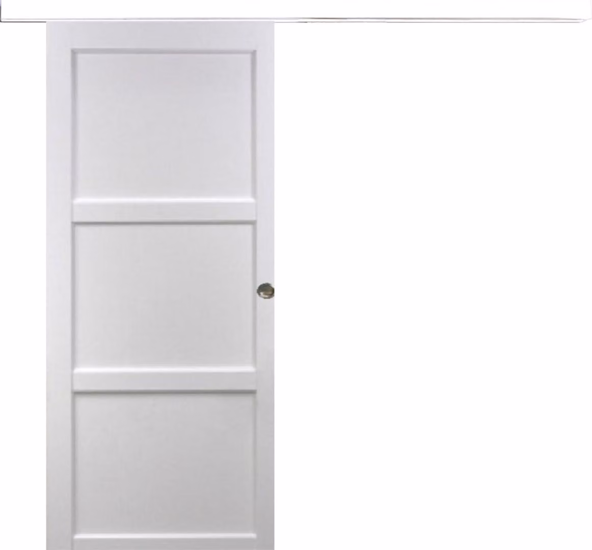Porta scorrevole Korya bianca a 3 ante H204 x L93 cm, binario in alluminio bianco, conchiglie GD MENUISERIES
