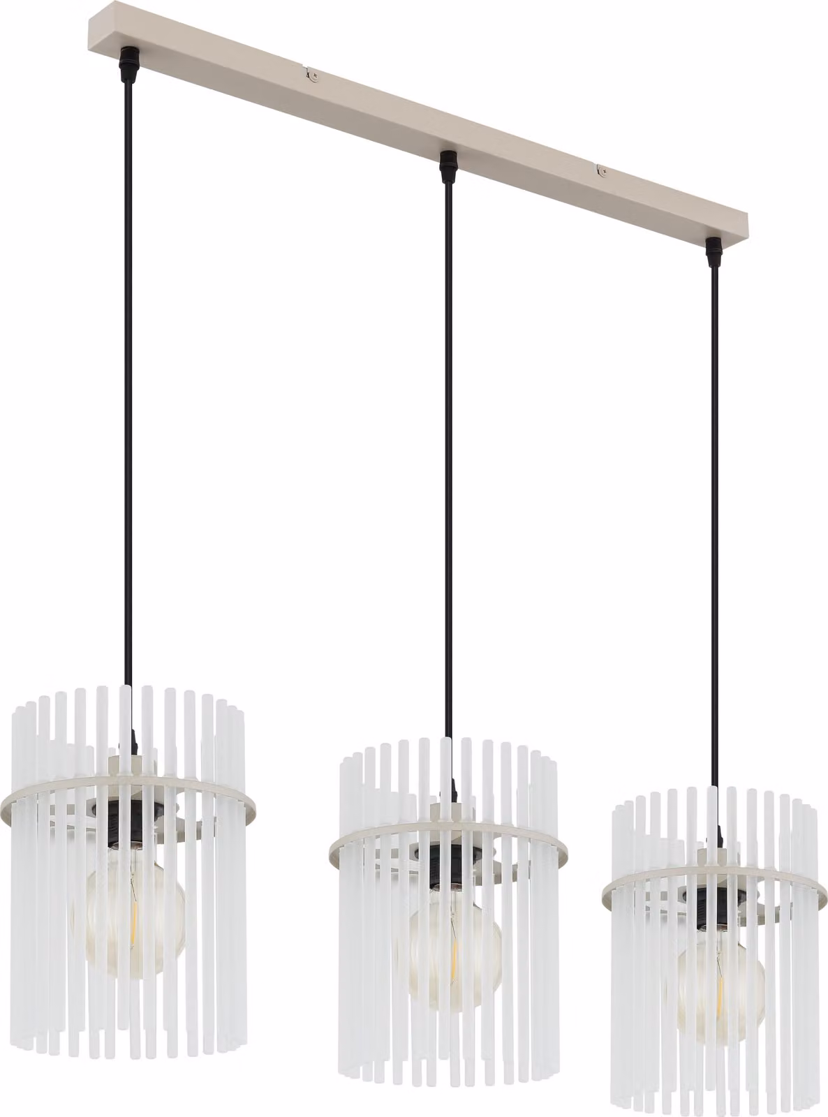 Lampada a sospensione, metallo beige, aste in vetro satinato, H 140 cm