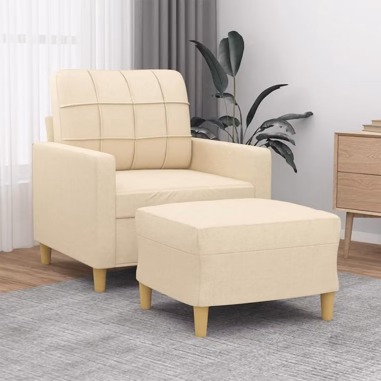 Maison Exclusive - Poltrona con poggiapiedi color crema, 60 cm, in tessuto