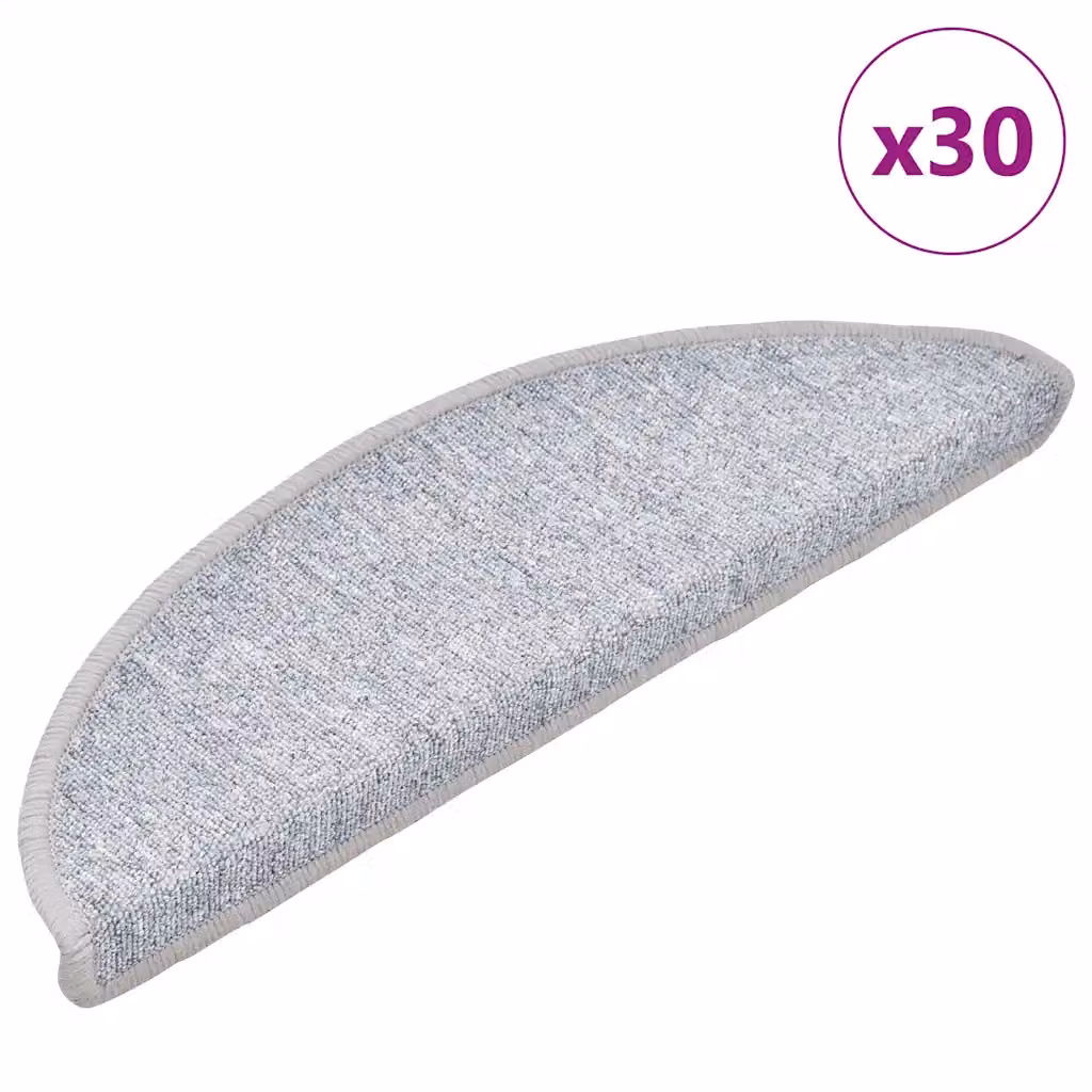 Set di 30 tappetini per scale semicircolari vidaXL, colore grigio chiaro, antiscivolo e fonoassorbenti, L: 56 cm, P: 17 cm, H: 3,5 cm