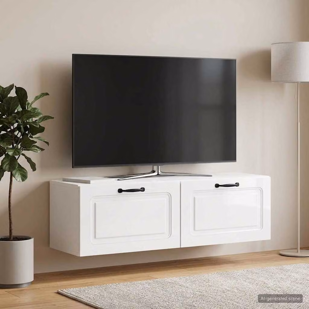 vidaXL Mobile Porta TV da Muro Moderno Bianco Lucido L: 98 cm, P: 31 cm, H: 30 cm