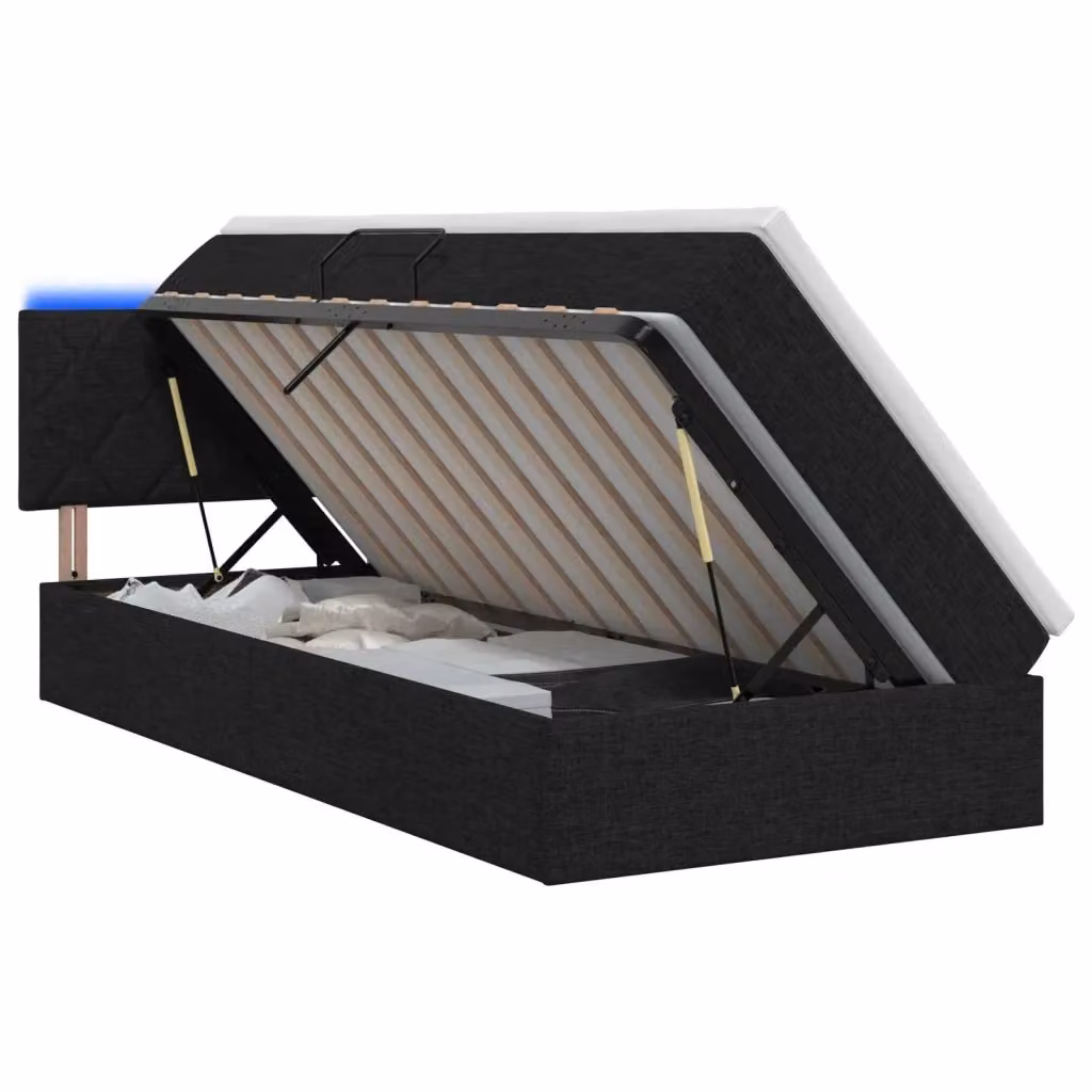 Letto con contenitore vidaXL in tessuto nero con illuminazione LED e porta USB, L/P/H: 200 x 90 x 88 cm – 2