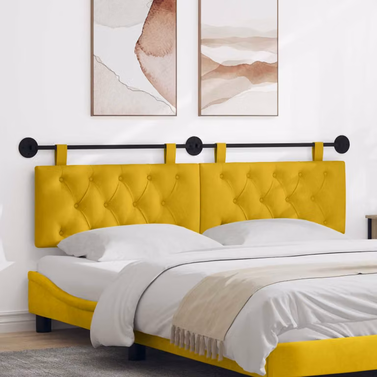 Testiera sospesa vidaXL in velluto giallo con illuminazione integrata L: 170 cm, H: 55 cm, P: 7 cm